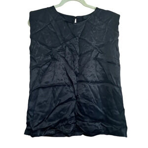 NWT LOST APRIL BLACK SATIN SHOULDER PAD BLOUSE